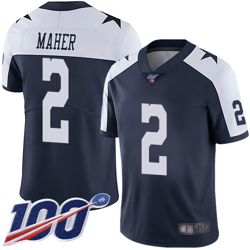 Men Dallas Cowboys Limited Navy Blue Brett Maher Alternate #2 100th Season Vapor Untouchable Throwback NFL Jersey